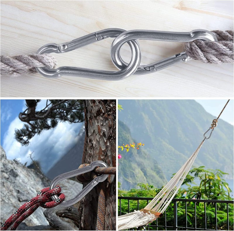 HOMPER 6Pcs M5 304 Stainless Steel Oblong Pad Eye Plate and 6Pcs Carabiner Clips, Marine Hardware Staple Hook Loop with 12 Screws and Plastic Plugs - Image 5